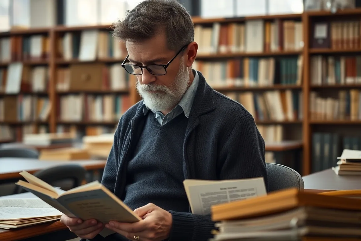 A resident reading files in a public records reading room