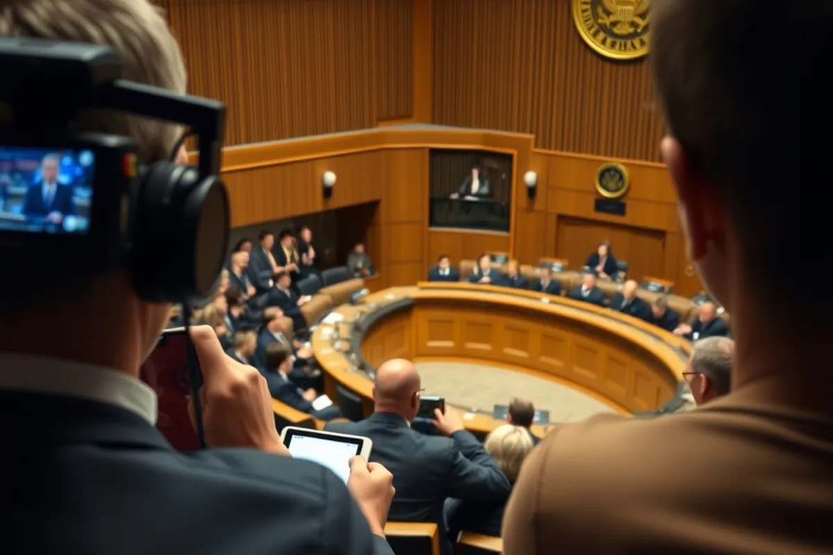 A council meeting being recorded from the public gallery