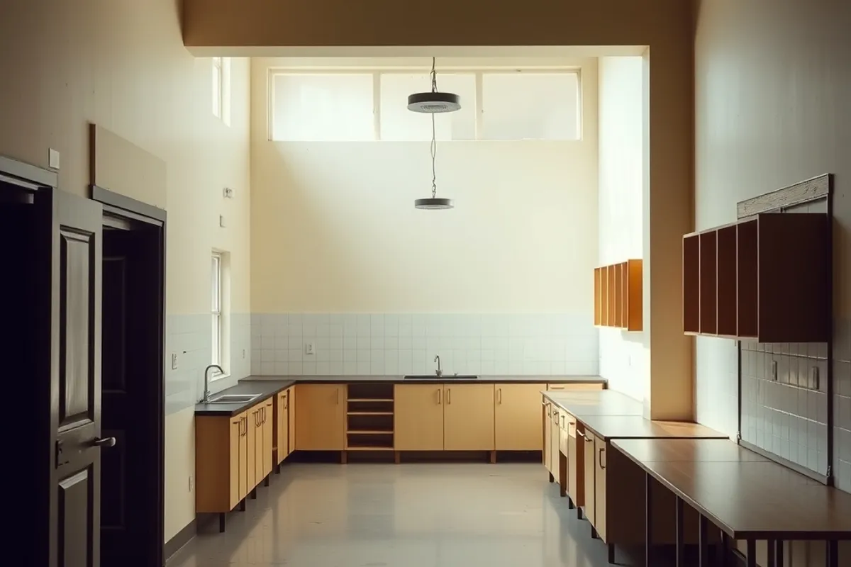 An empty hall being converted into a kitchen space