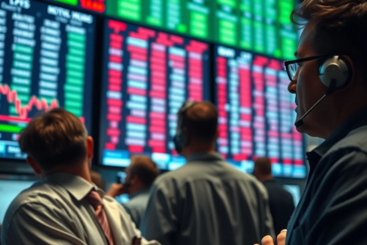 Traders watching commodity prices on a large screen